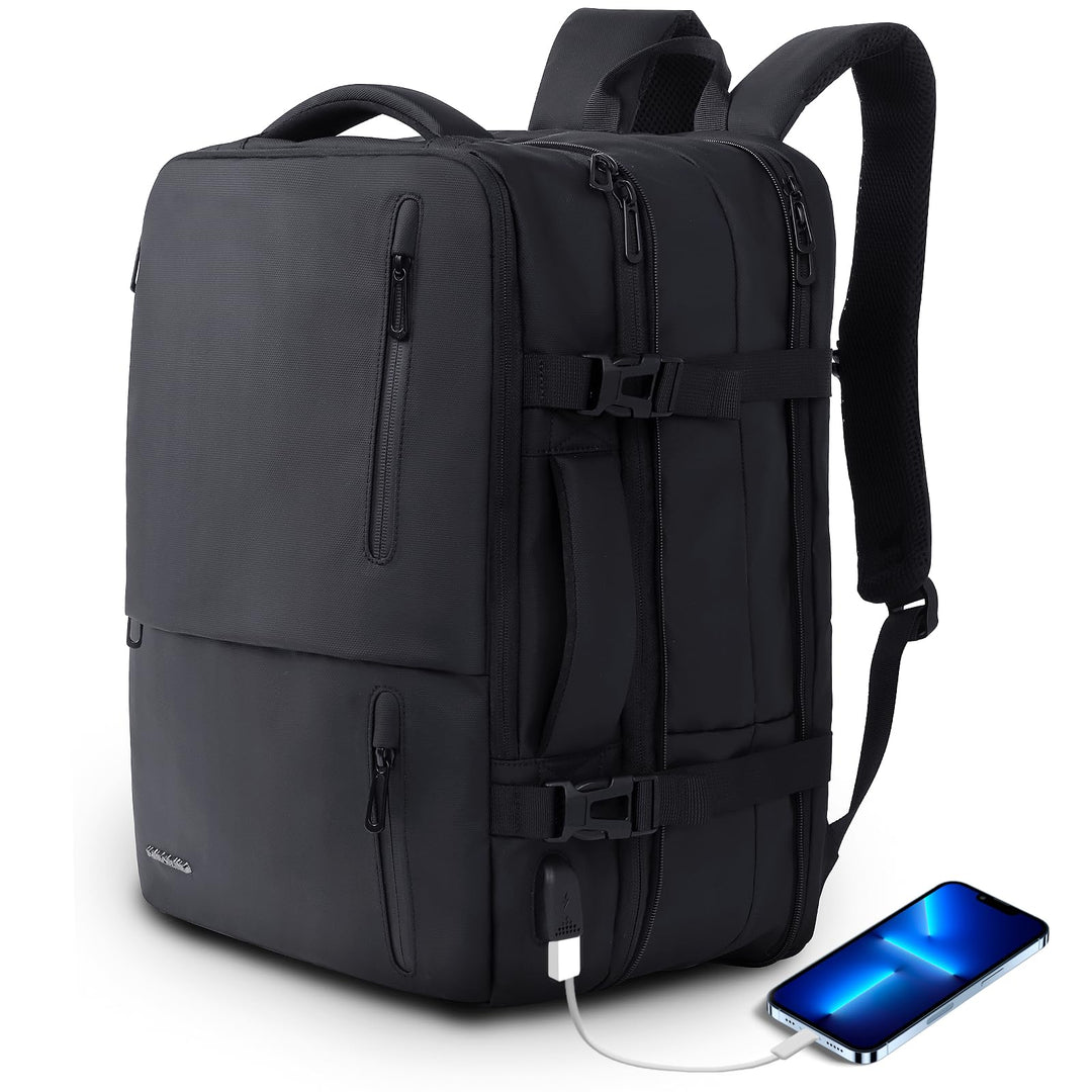 KINGSLONG Handgepäck Reiserucksack 46L Laptop Rucksack 19 Zoll, Erweiterbar Diebstahlsicher Wasserab