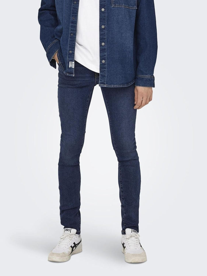 ONLY & SONS Male Skinny Jeans ONSWARP Mittlere Taille Skinny Fit Jeans 31W / 34L Medium Blue Denim,