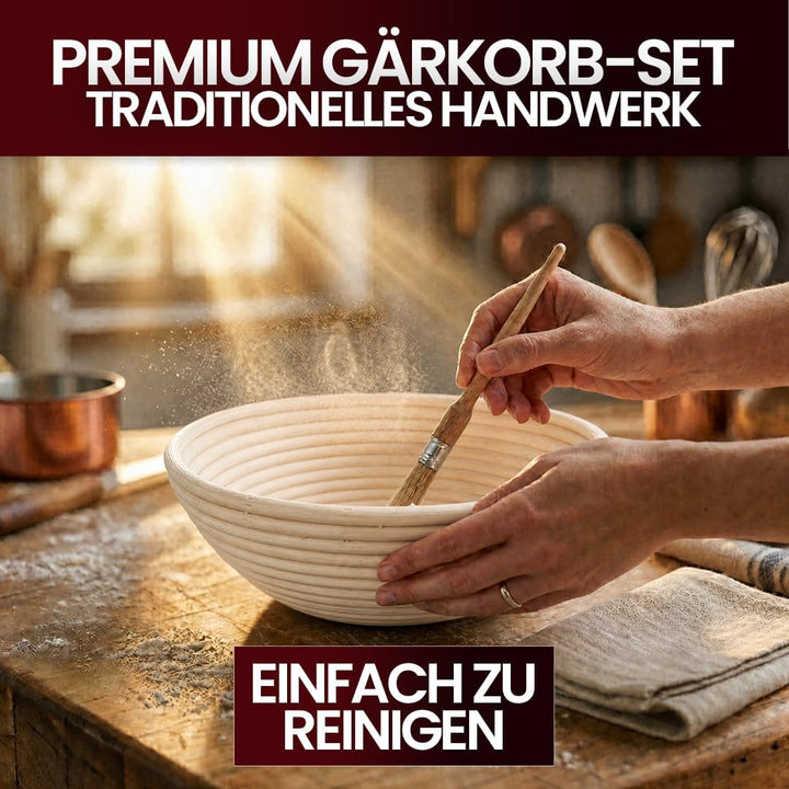 GUSSKÖNIG Gärkörbchen Rund 21 cm aus Rattan – Brot Gärkorb für Sauerteig, atmungsaktiv & natürlich,