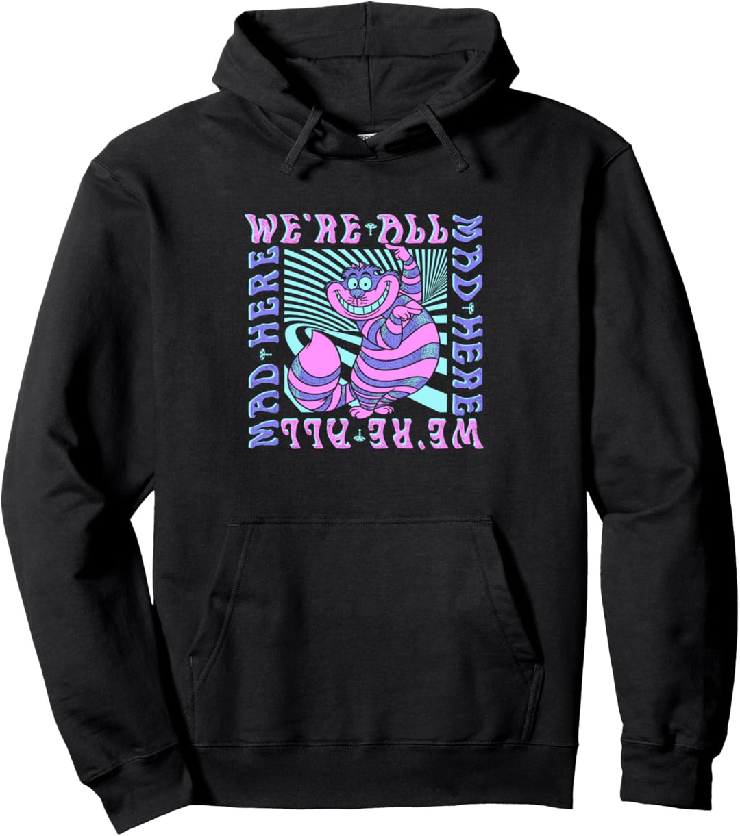 Disney Alice In Wonderland Cheshire Cat We're All Mad Box Up Pullover Hoodie