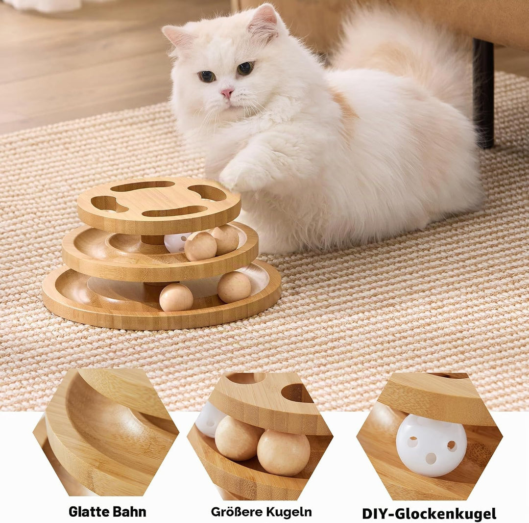 Katzenspielzeug mit Puzzle, Holz Interaktives Katzen Spielzeug mit Ball Track Roller Für Indoor Katz