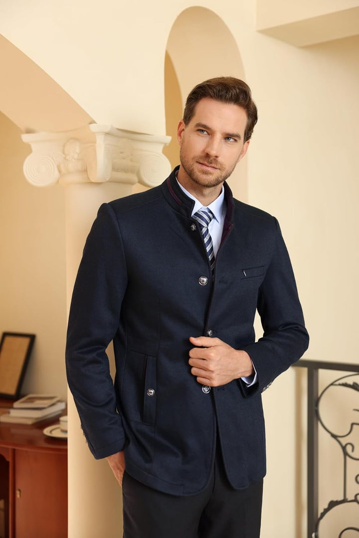 Allthemen Wintermantel Herren Kurzmantel Slim Fit Mantel mit Stehkragen Wolle Warm Wollmantel Busine