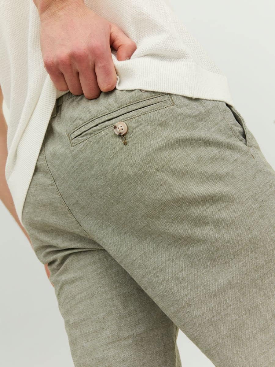 JACK & JONES Herren Jpstollie Jjcove Linen AKM Chinohose 29W / 32L Deep Lichen Green, 29W / 32L Deep