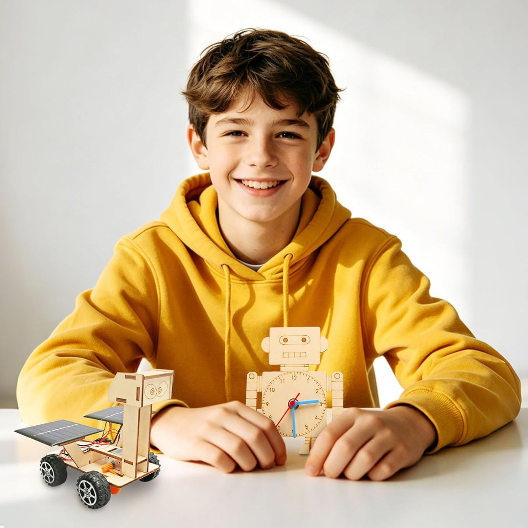 4Stk STEM Experimente für Kinder ab 8-14 Jahre, Elektronik Baukasten & Experimentierkasten, Holz DIY