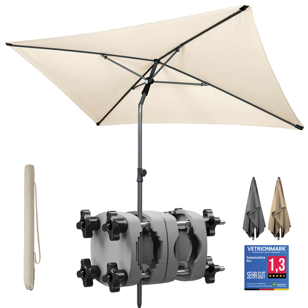 4smile Sonnenschirm Balkon SunnyShade 3-in-1 SET in Beige - UPF 50+ Sonnenschirm rechteckig 200 x 12