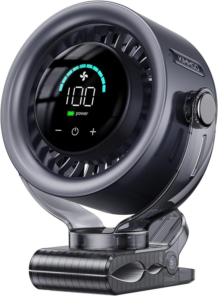 KIMMOO 4000mAh Akku-Clip-Ventilator mit LED-Display, 100 Stufen Touch-Control, 360° Rotation, leiser