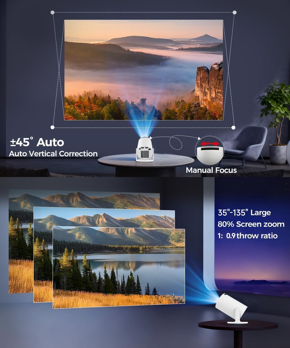 Mini Beamer 4K Unterstützt Android 11, Smart Projector 5G WiFi 6 BT 5.0, Mini Projektor Full HD 1080