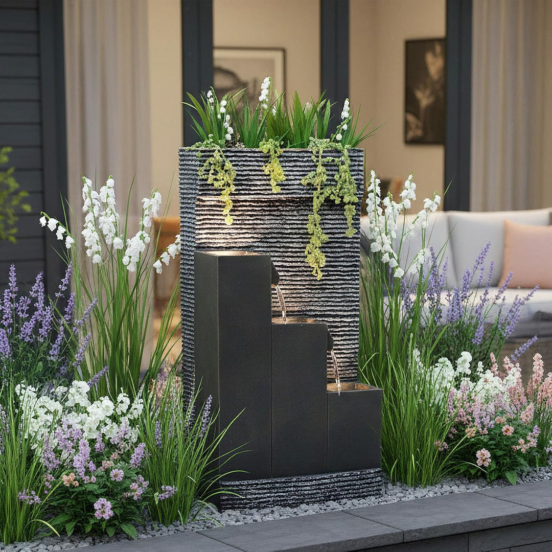 Arnusa Springbrunnen BK845 mit LED Beleuchtung Gartenbrunnen mit Dekorationsbecken Zimmerbrunnen