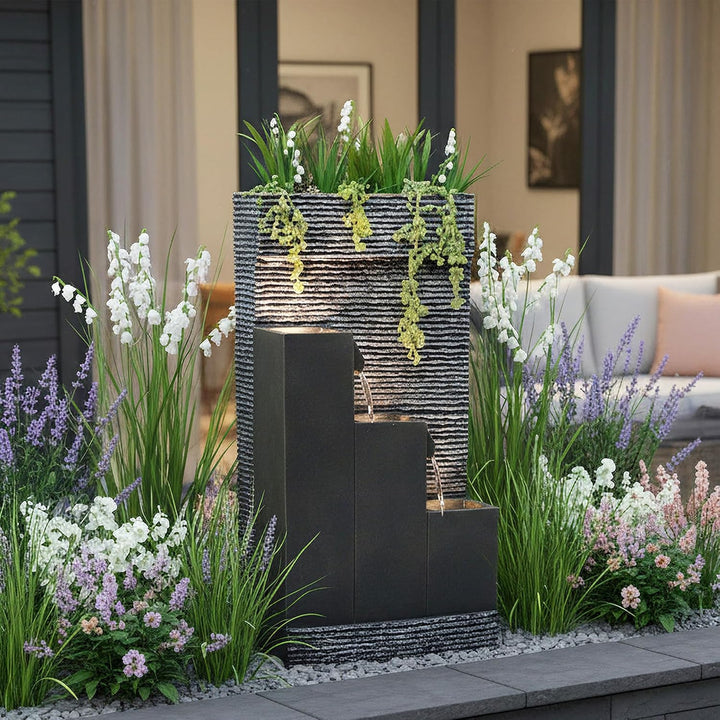 Arnusa Springbrunnen BK845 mit LED Beleuchtung Gartenbrunnen mit Dekorationsbecken Zimmerbrunnen