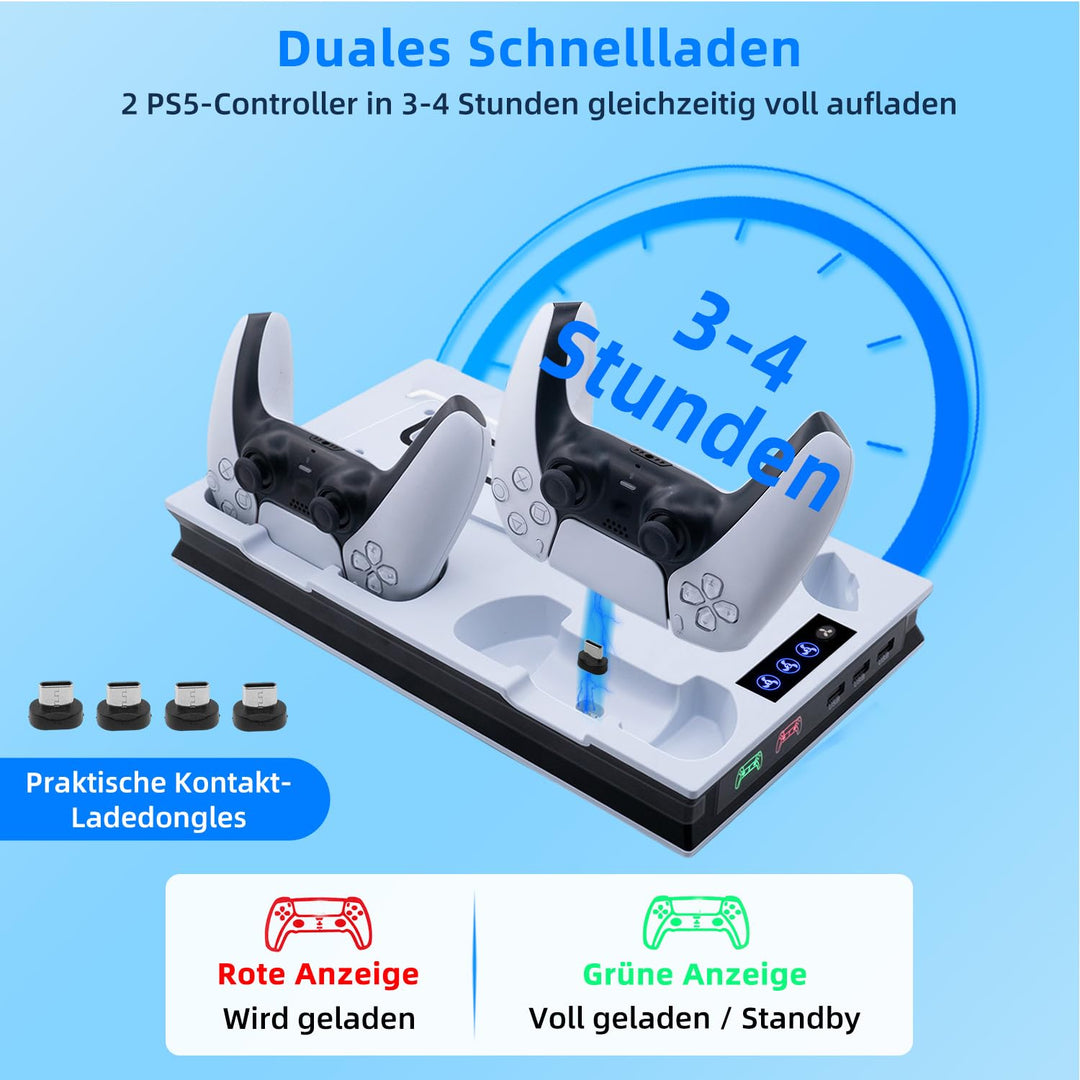 Mcbazel PS5 Pro/ PS5/ PS5 Slim Ladestation Ständer mit 3 Stufig Lüfter und Licht, PS5 Ständer Contro