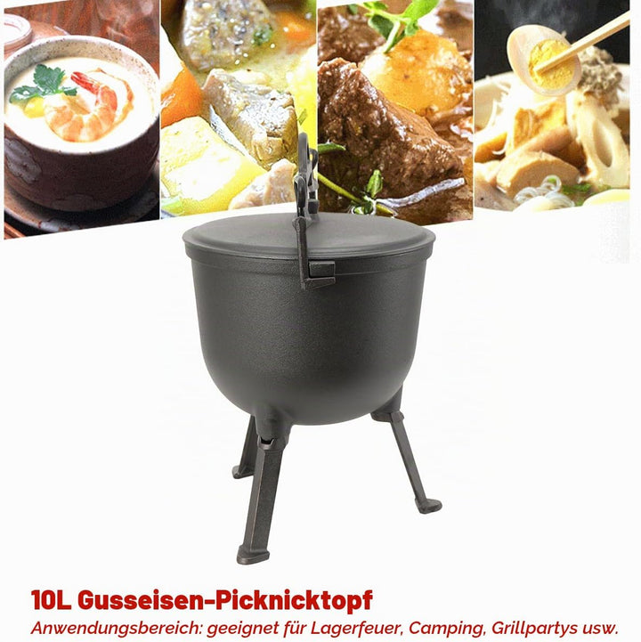10L Jagdkessel Gulaschkessel Gusseisen Topf Gusseiserner Kessel BBQ Schmortopf Gusseisen Kochtopf Fe