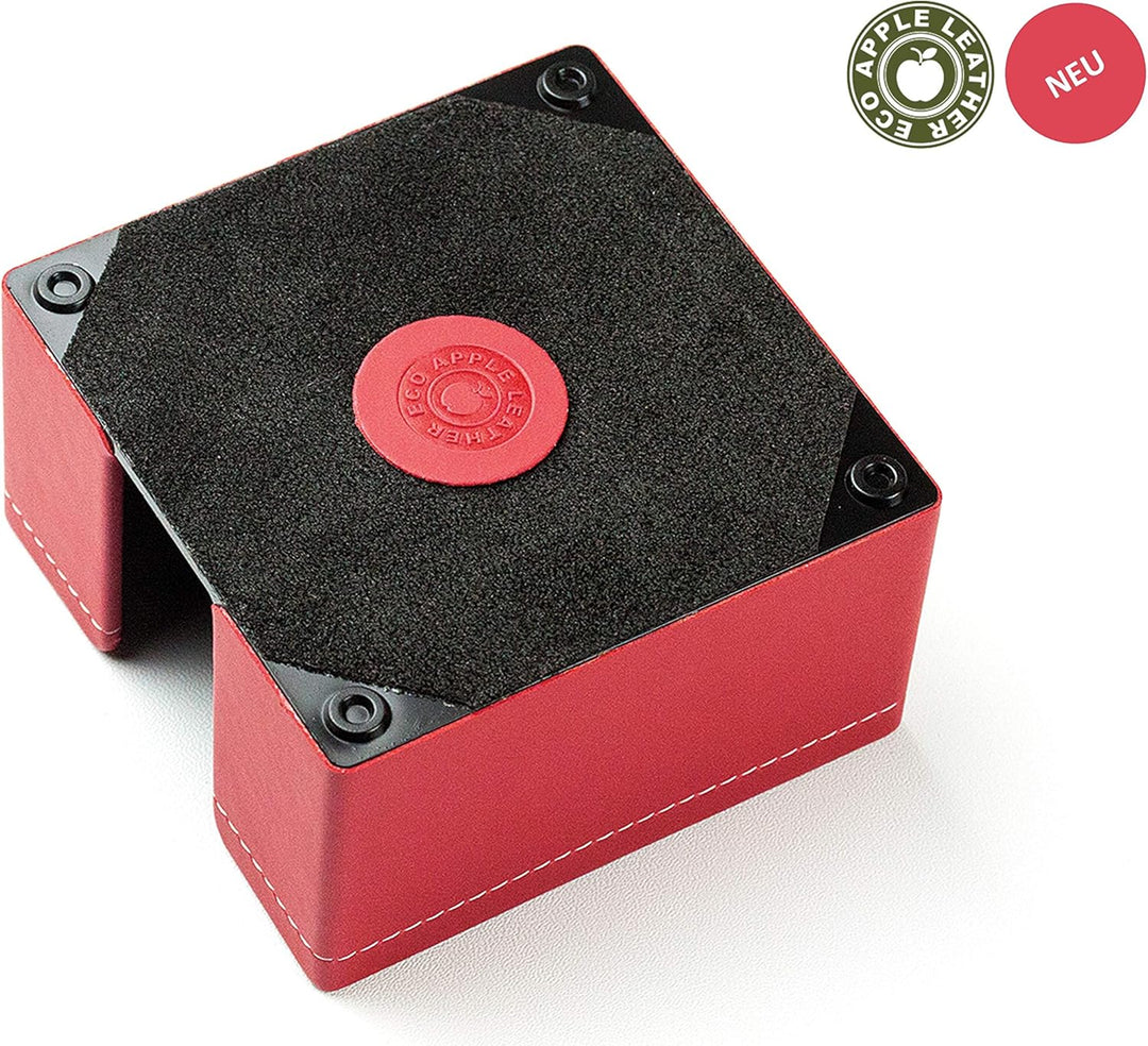 DELMON VARONE - Zettelkasten aus „EcoAppleLeather“ in Rot, Zettelbox aus Recycled Öko Apfel Leder in