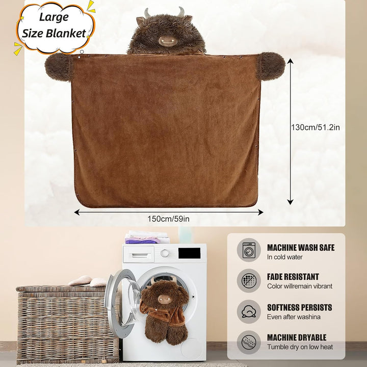 Kuscheldecke mit Ärmeln, Highland Cow Geschenk für Frauen, Tragbare Decke Weihnachten Geburtstagsges