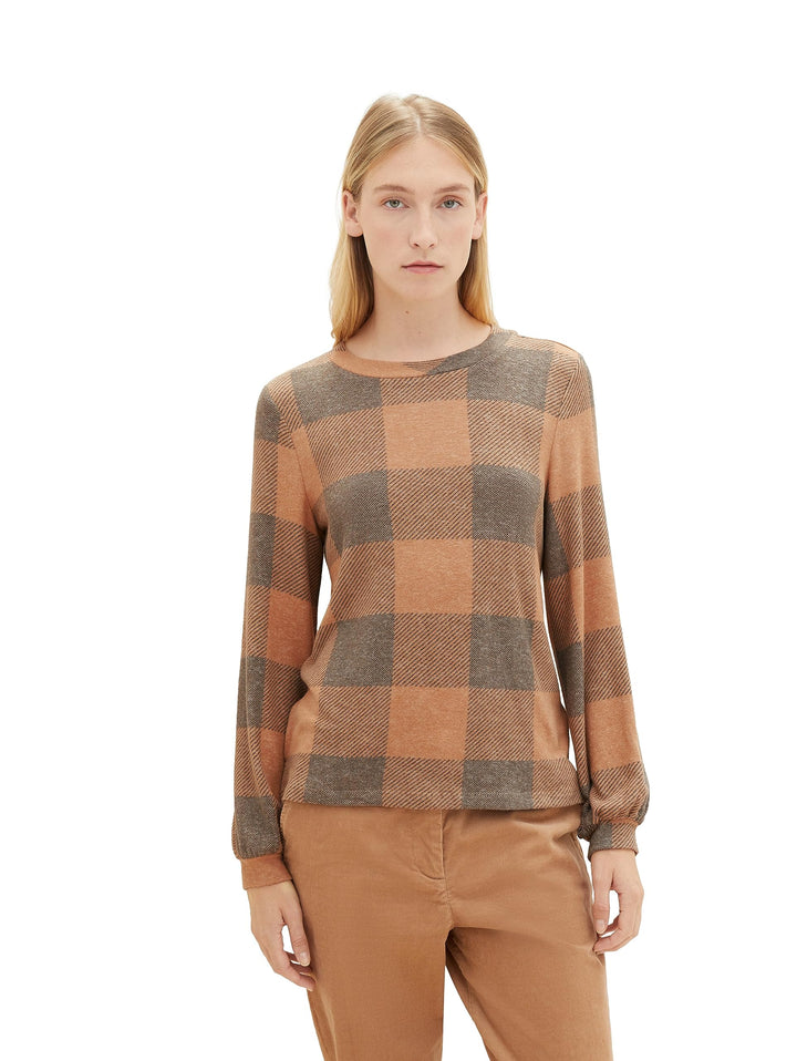 TOM TAILOR Damen Langarmshirt mit Muster M 32499-blush Navy Cosy Check, M 32499-blush Navy Cosy Chec