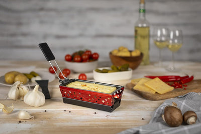 KUHN RIKON Candle Light Mini Schweizerkreuz Raclette Set, rot, Antihaft-Grill-Pfännchen, mit Teelich