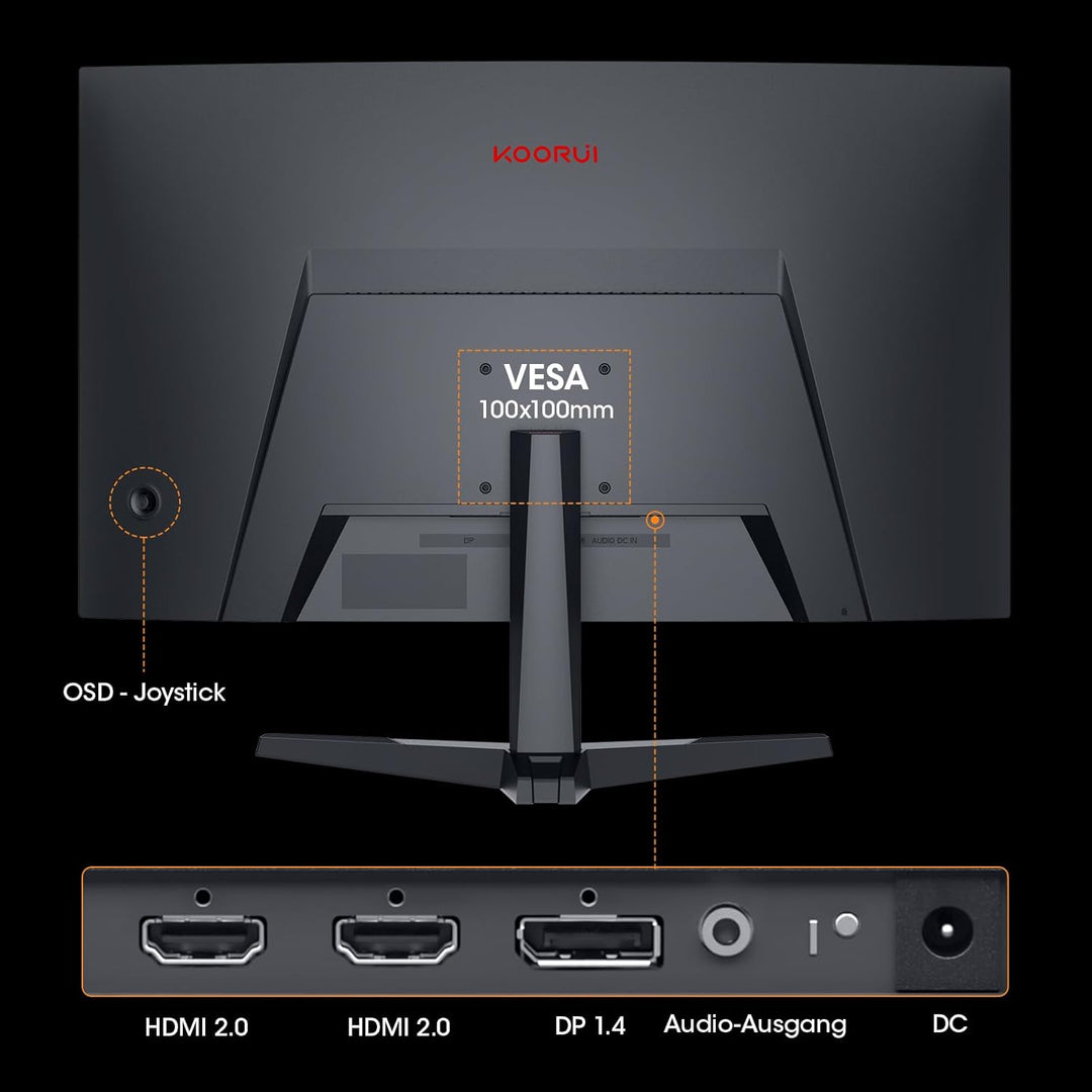 KOORUI Gaming Monitor 27 Zoll, 1800R Gebogene Oberfläche, 2560X1440 (QHD) Bildschirm, 144 Hz 1 ms, D