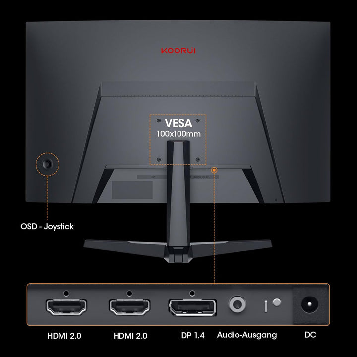 KOORUI Gaming Monitor 27 Zoll, 1800R Gebogene Oberfläche, 2560X1440 (QHD) Bildschirm, 144 Hz 1 ms, D