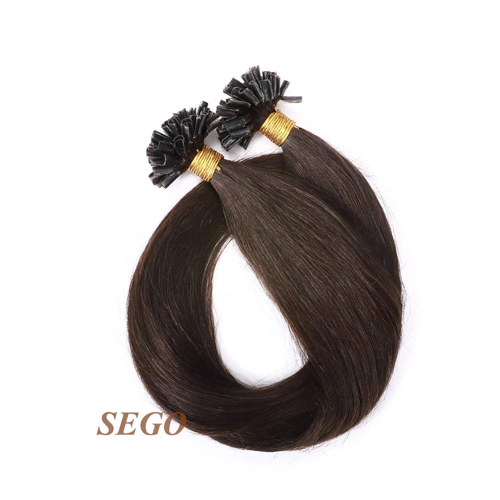 SEGO Extensions Echthaar Bondings Keratin U-Tip Remy Human Hair Haarverlängerung 50 Strähnen Dunkelb