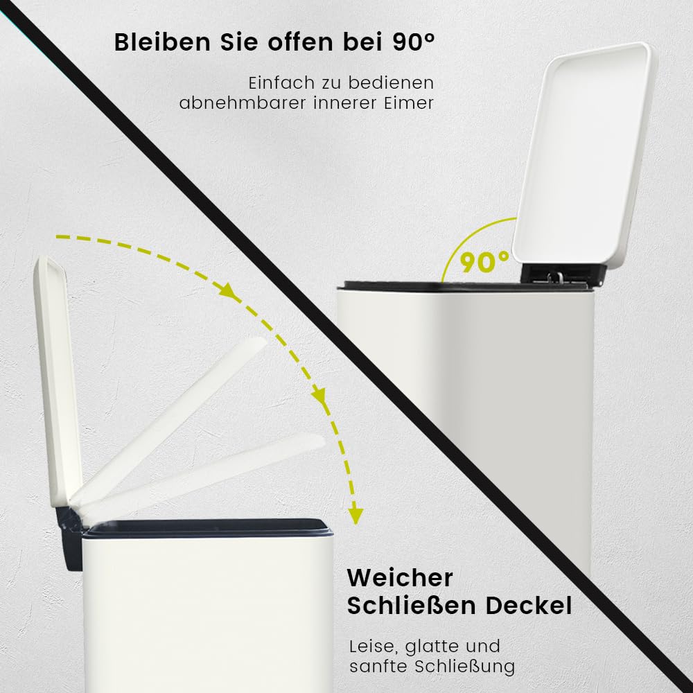 Mülleimer,30L Treteimer mit Inneneimer,30 Liter Schmaler Abfalleimer mit Pedal,Edelstahl Tretmülleim