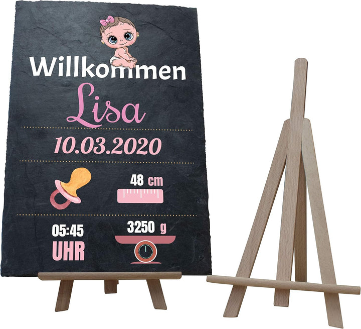 wandmotiv24 individuelle Schiefertafel als Geschenk zur Geburt, 20 x 30 cm, mit Staffelei, Familien,