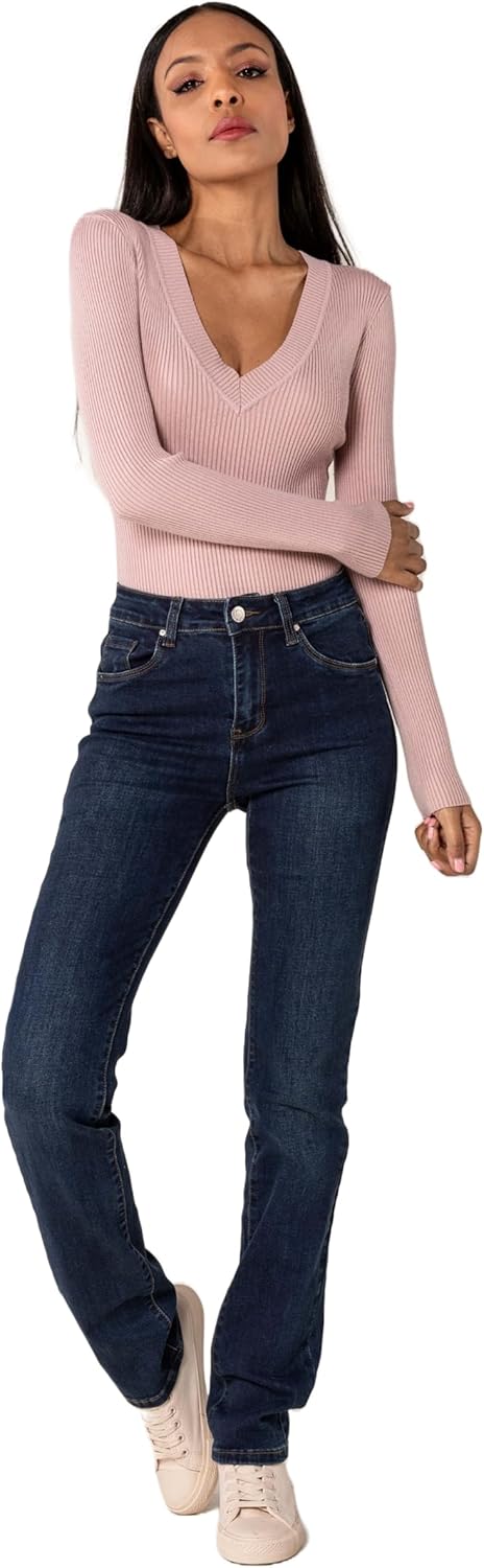 Nina Carter P209 Damen High Waist Tall Jeans Straight Leg Jeanshose mit geradem Beinschnitt Used-Loo