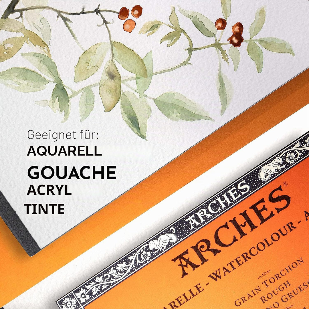 Arches 1795082 Aquarellpapier im Block (15 x 30 cm, 4-seitig geleimt, 300g/m² Grobkorn) 20 Blatt nat