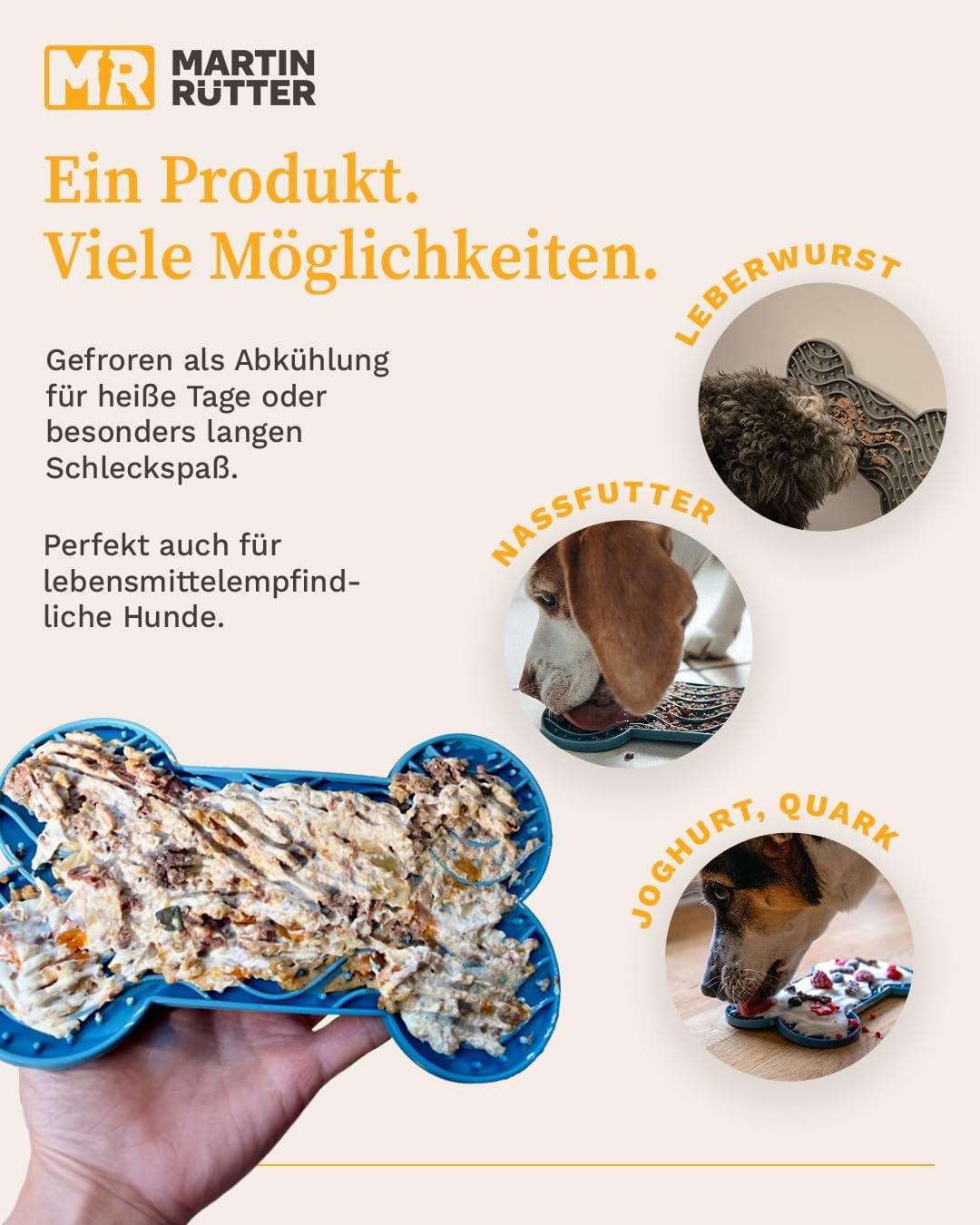 Martin Rütter – Leckmatte Hund in Knochenform mit Saugnäpfen Grau L – Hundespielzeug aus Silikon BPA