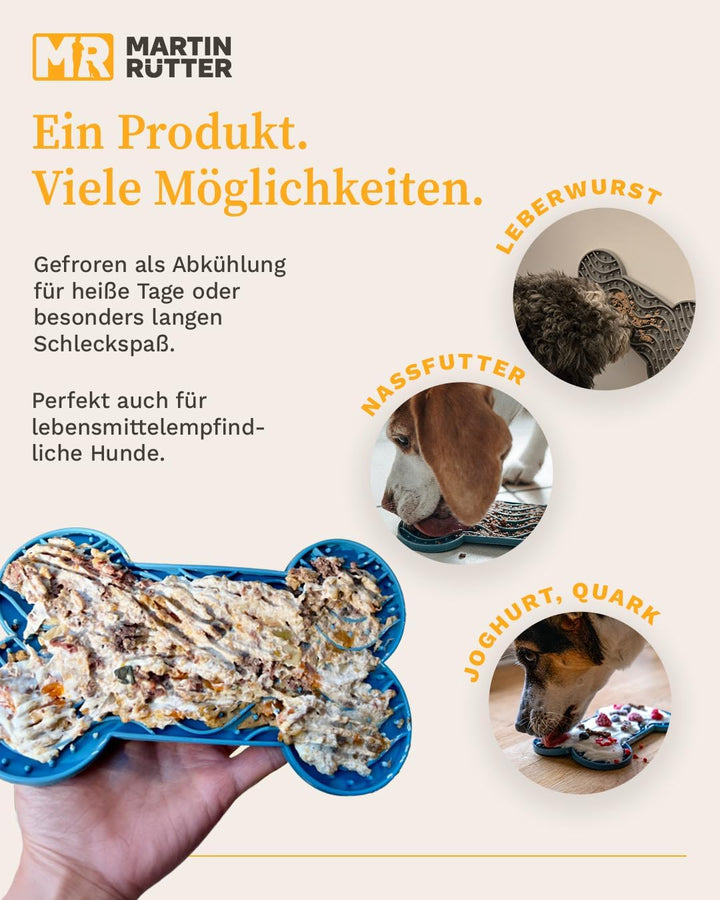 Martin Rütter – Leckmatte Hund in Knochenform mit Saugnäpfen Grau L – Hundespielzeug aus Silikon BPA