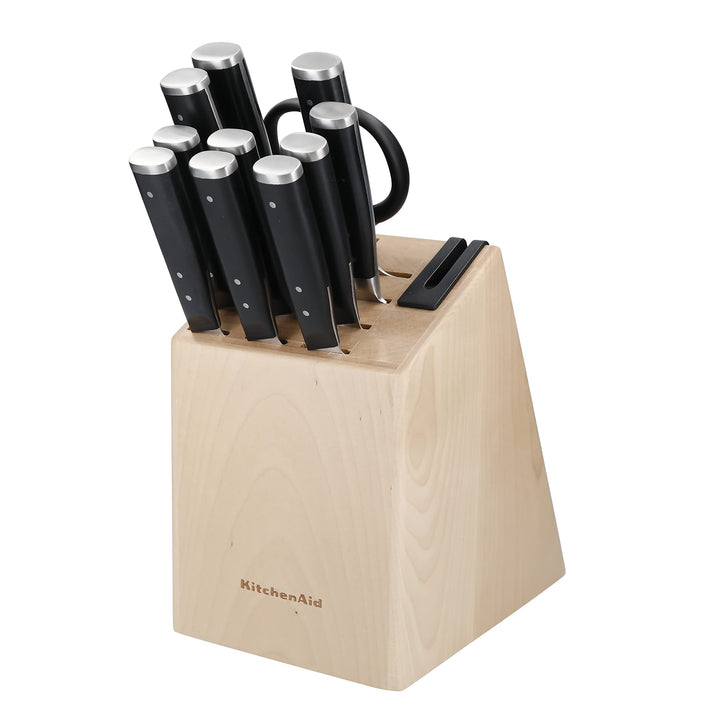 KitchenAid Gourmet 11-Piece Japanese Steel Knife Set with Sharpener and Birchwood Block Knife Set &