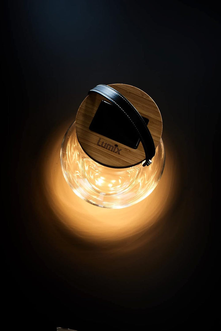 Lumix® LED Deco Glass Long Solarlicht Dekoleuchte Sonnenglas Solarlampe mit Bambusdeckel Mundgeblase