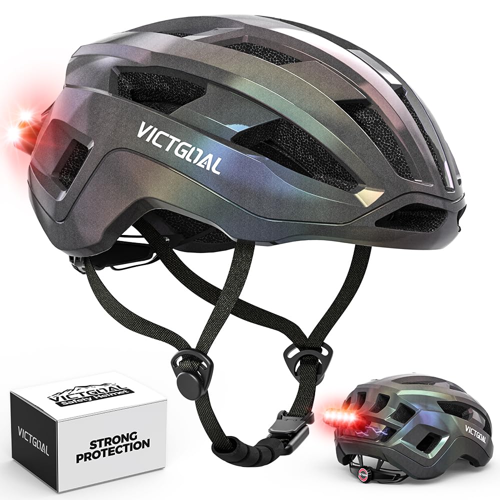 VICTGOAL Rennrad Helm Herren Damen mit Magnetischen Rücklicht, Magnetknöpfe | USB-C Rücklicht, Verst