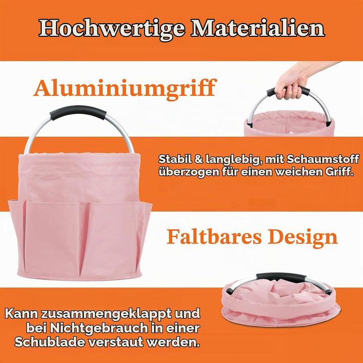 17L Einkaufskorb mit Henkel, Faltbarer Putzmittel Organizer mit 6 Taschen, Tragbarer Picknickkorb au