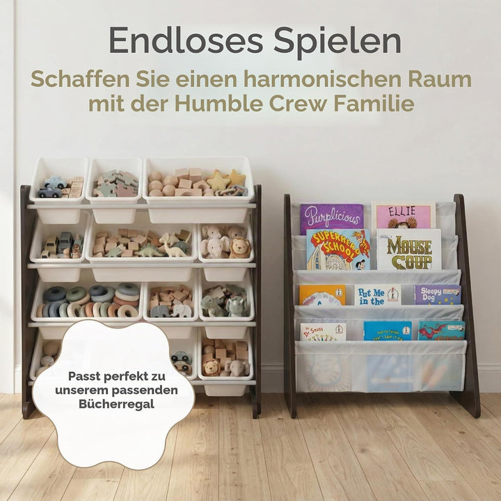 Humble Crew WO562 Kinderregal - Spielzeugregal-Organizer aus Holz mit 12 Aufbewahrungsboxen, Espress