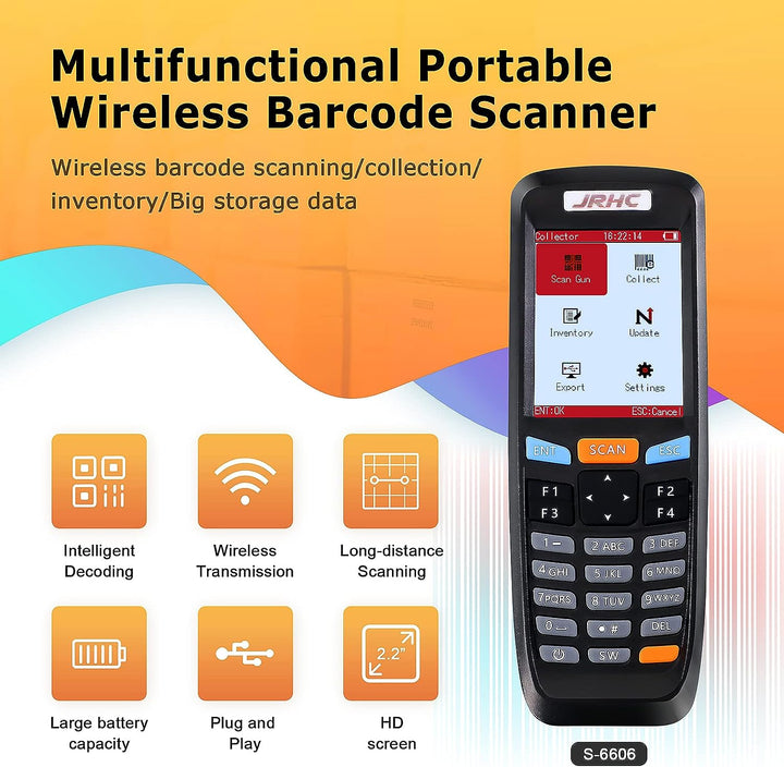 JRHC 2D Inventar Barcode-Scanner und Sammler mit 2.4GHz Wireless USB Empfänger Multifunktionaler 2.8
