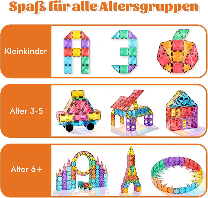 100 Magnetische Bausteine mit 1 Auto, STEM-Bauspielzeug, Kinderspiel Zusammenbauen, Lernspielzeug ge