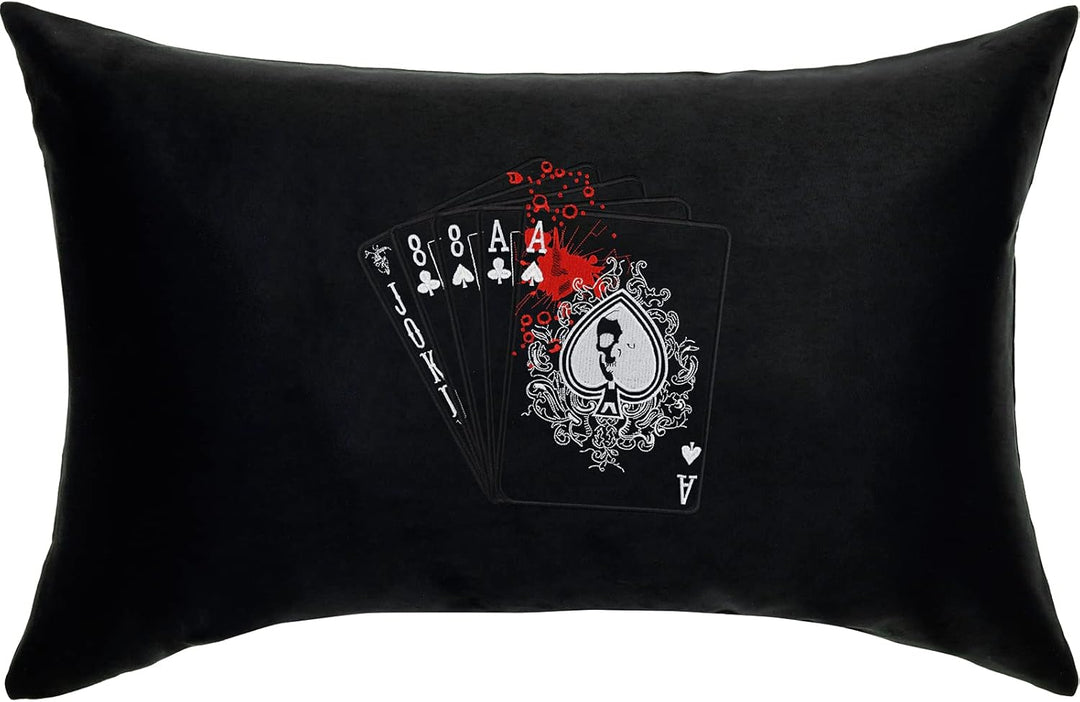 EXPRESS-STICKEREI Pokerkarten Kissen Poker Kissenbezug gefüllt | Totenkopf Dekokissen mit Füllung Be