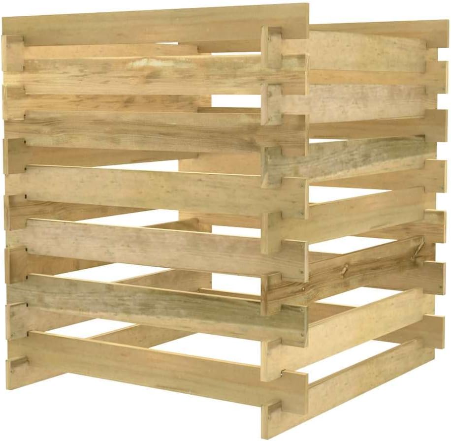 Komposter aus Holz, Gartenkomposter mit Latten, 90 x 90 x 90 cm, imprägniertes Kiefernholz