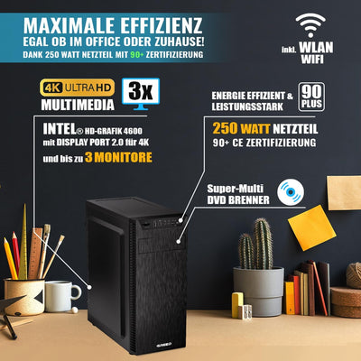 GREED® Ultra PC mit Intel Core i7 4790 - Schneller Rechner + Computer für Büro & Home Office mit 4,0