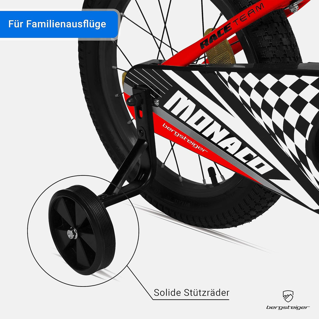Bergsteiger Monaco 16 Zoll Kinderfahrrad, geeignet für 4, 5, 6 Jahre, BMX, Stützräder, Rücktrittbrem