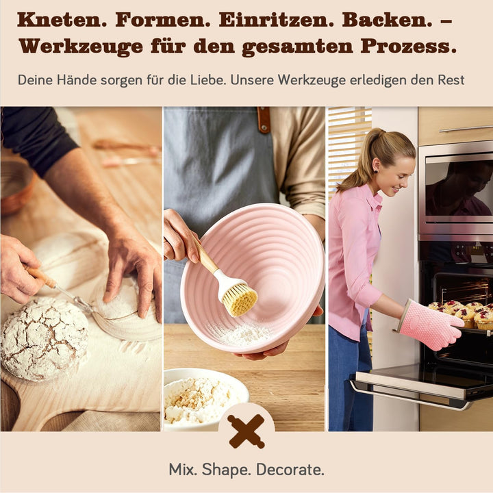 LINMAGCO Gusseisen Brotbacktopf mit Deckel & Gärkorb – Emaille Dutch Oven für Sauerteigbrot – 4,6L B