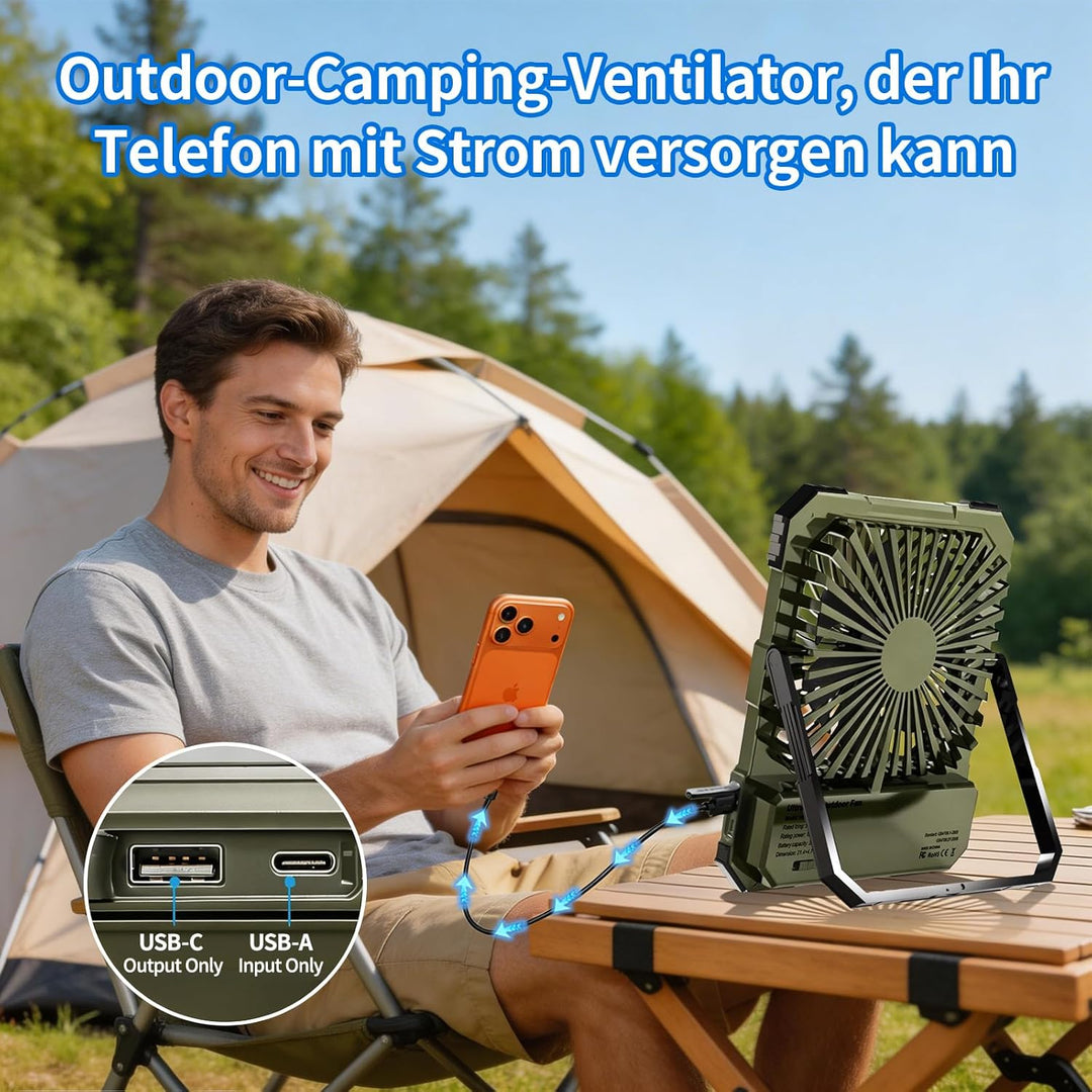 yAyusi 20000mAh Akku Ventilator Camping mit Lampe,Tragbarer Reise Ventilator mit Fernbedienung Timer