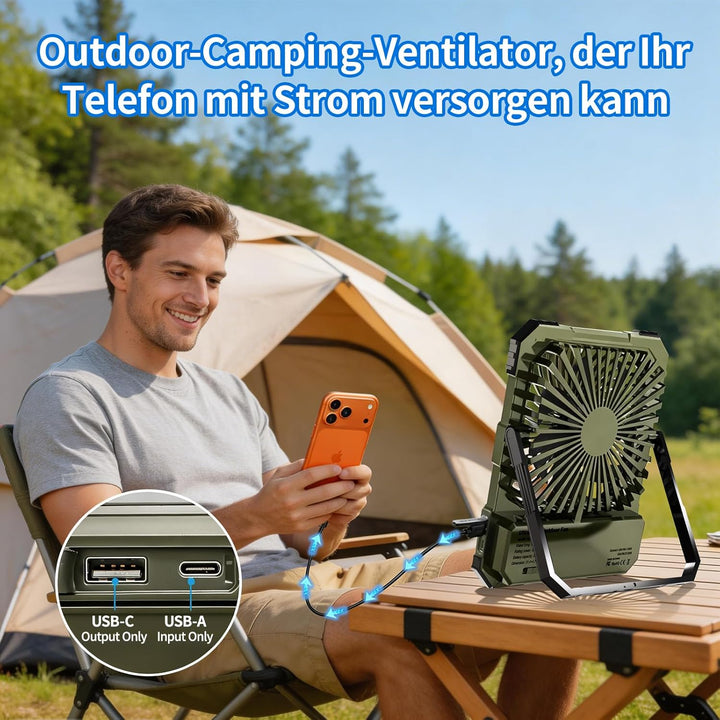 yAyusi 20000mAh Akku Ventilator Camping mit Lampe,Tragbarer Reise Ventilator mit Fernbedienung Timer