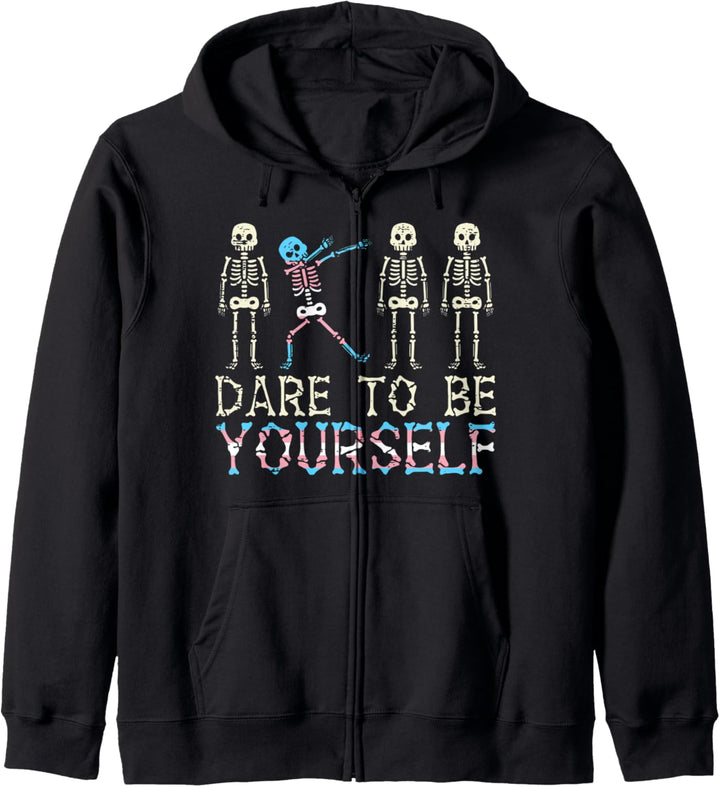Dare To Be Yourself Skeleton Dab Transgender Trans Pride Kapuzenjacke