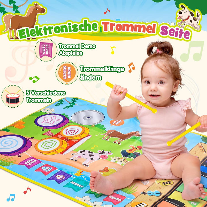 Dromlag 3 in 1 Musikmatte Kinderspielzeug 1 2 3 Jahre, Geschenk 1 Jahr Junge Mädchen 2 3 Jahre Spiel