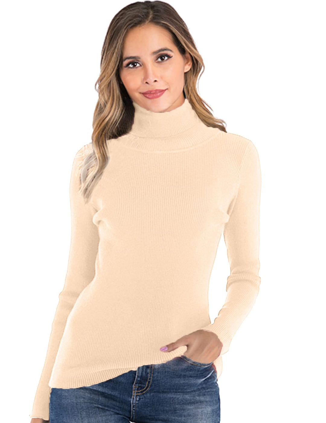 Enjoyoself Damen Rollkragenpullover Langarm Rippen Feinstrick Rolli mit Stehkragen Warm Stretch Swea