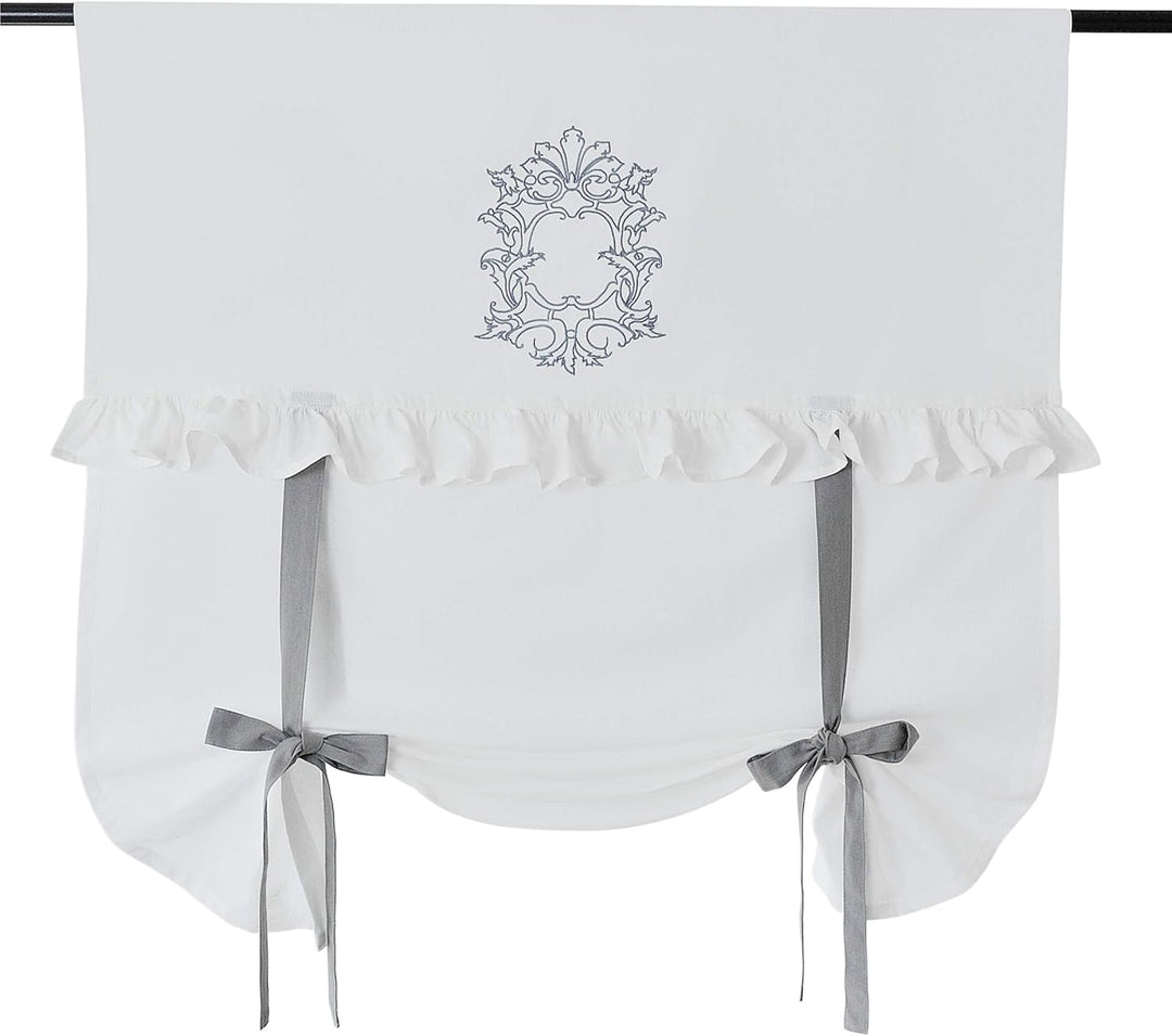 Kutti Raffgardine Siena Baumwolle Weiss Landhaus Rüsche Bestickt Schleifen romantisch (100 x 100 cm,