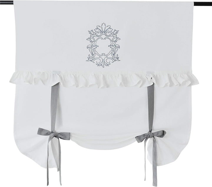 Kutti Raffgardine Siena Baumwolle Weiss Landhaus Rüsche Bestickt Schleifen romantisch (100 x 100 cm,