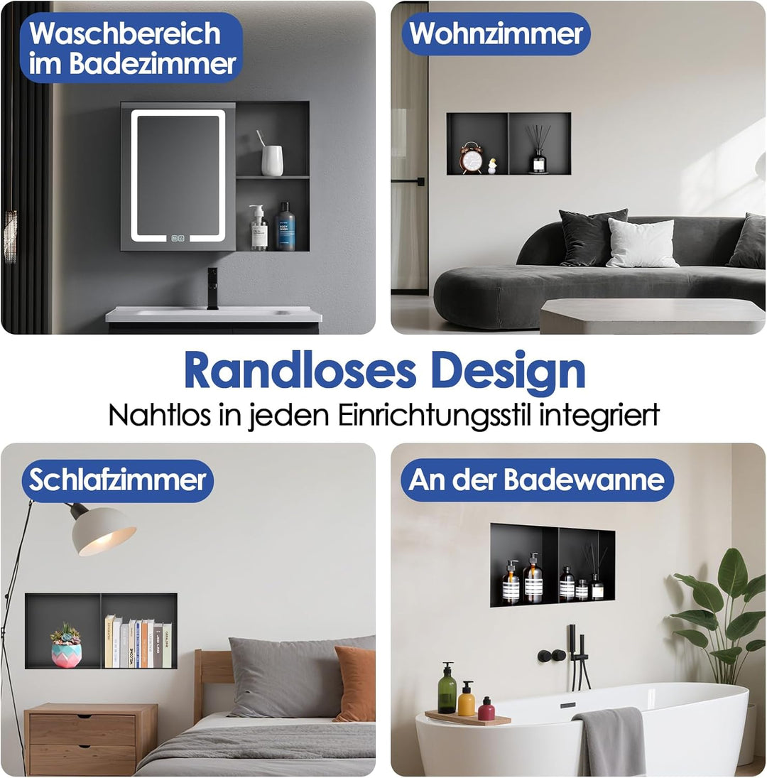 Wandnische Dusche, 600 x 300 x 101 mm OUGOO Edelstahl Duschnische Randlos Lagerung Doppelnische für
