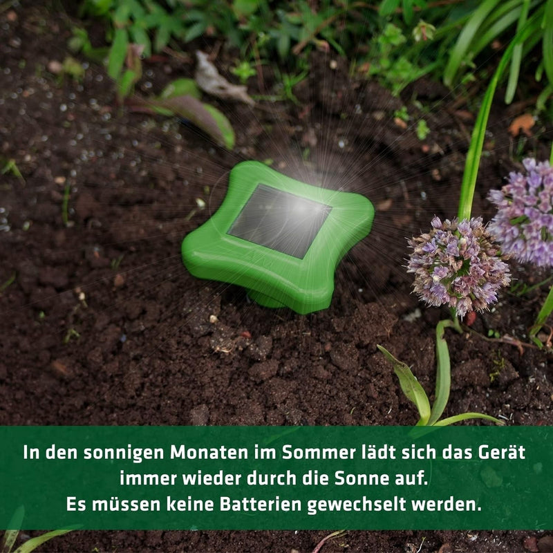 GARDIGO® Maulwurfvertreiber mit Solar und integriertem Akku 4er Set I Maulwurfschreck I Wühlmausvert