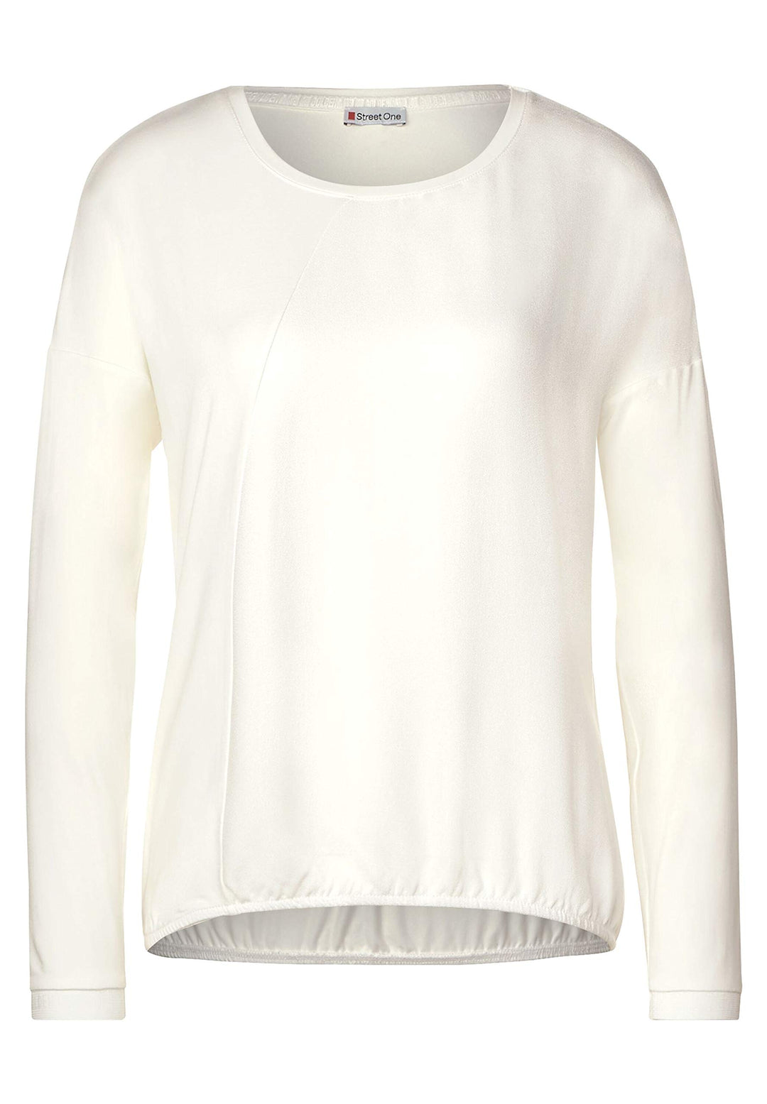 Street One Damen Shirt mit Materialmix Off White 36 Runder Ausschnitt, Gummibund, Pailletten, T-Shir